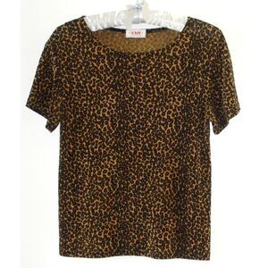 SML Sport Women Blouse Top Size M Leopard Print Short Sleeve Stretch Fabric